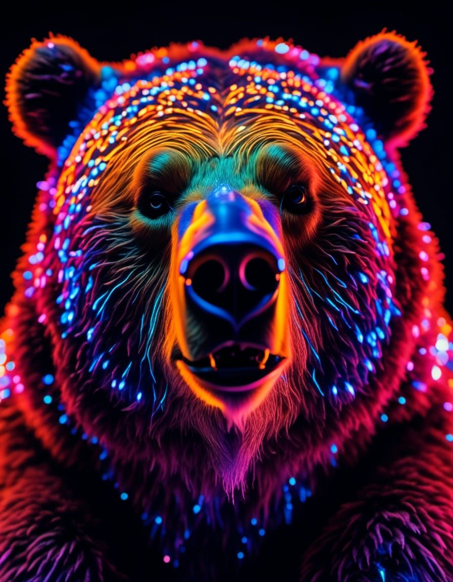 Bioluminescent Bear with UV Blacklight Fur Photograph