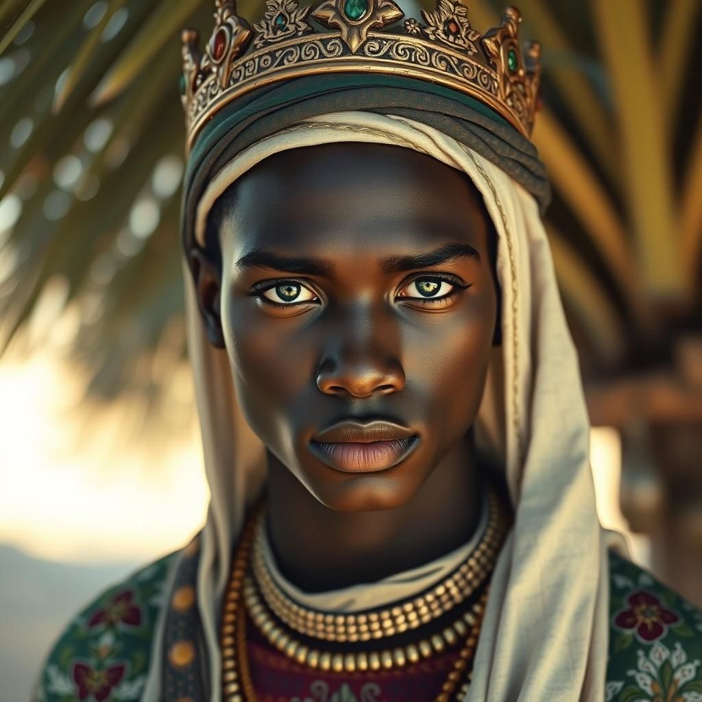 Senegalese Prince with Green Eyes in Gouache Style