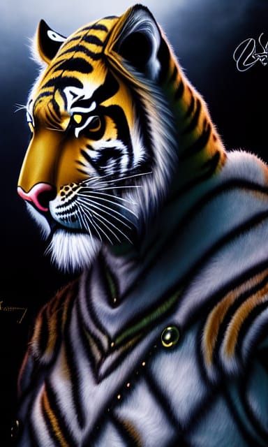 Armored Tiger with Lion Pelt: Hyperrealistic Digital Art