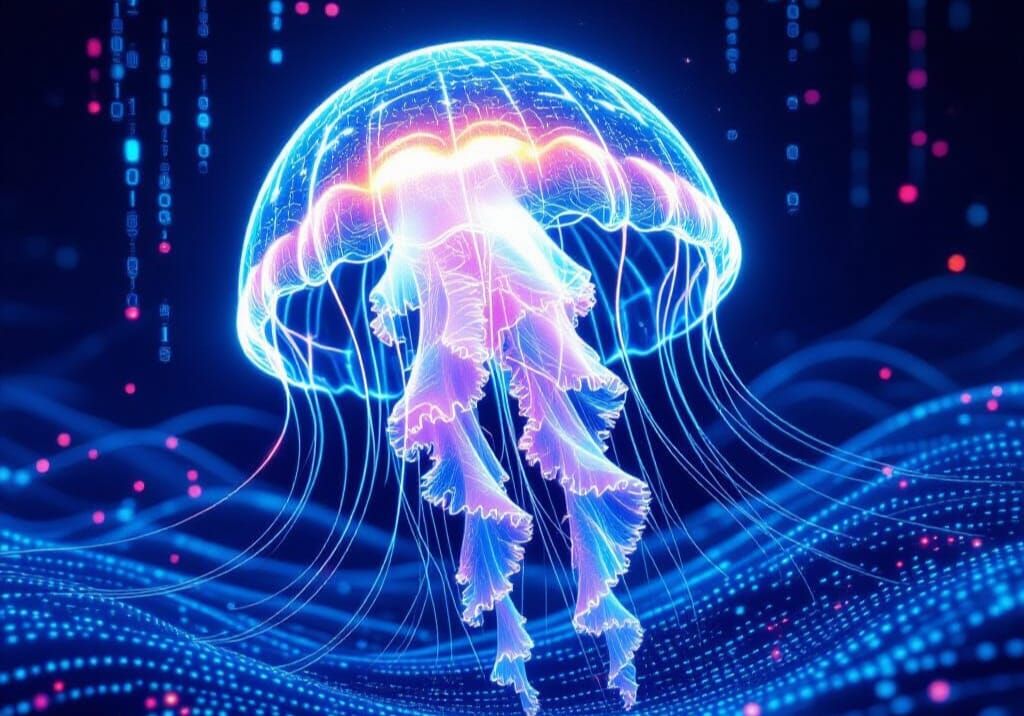 Cybernetic Jellyfish Defends Digital Ocean in Cinematic Art