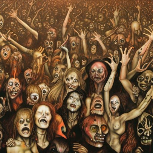 Demonic Mosh Pit in Hellish Surrealist Style
