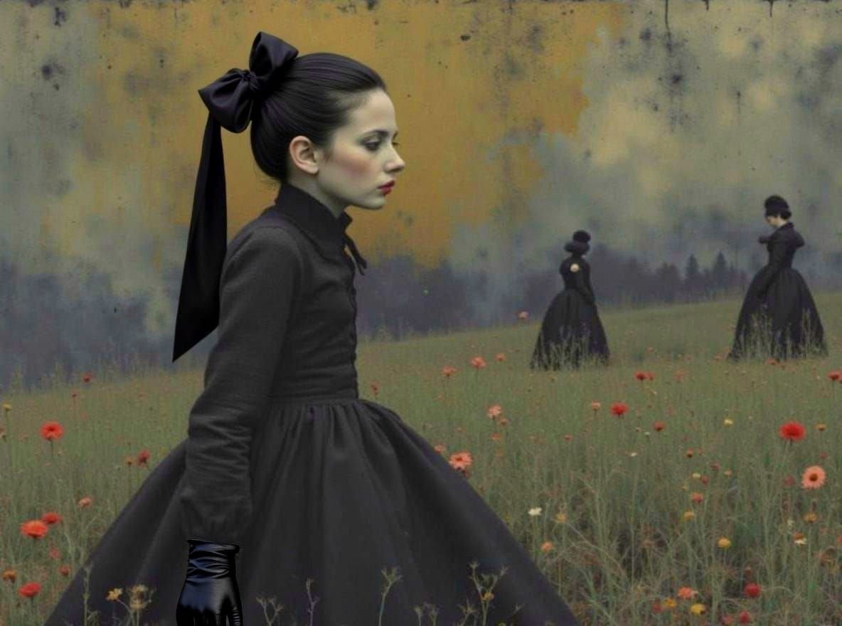 Gothic Portrait of a Pale Girl in Gilded Frame