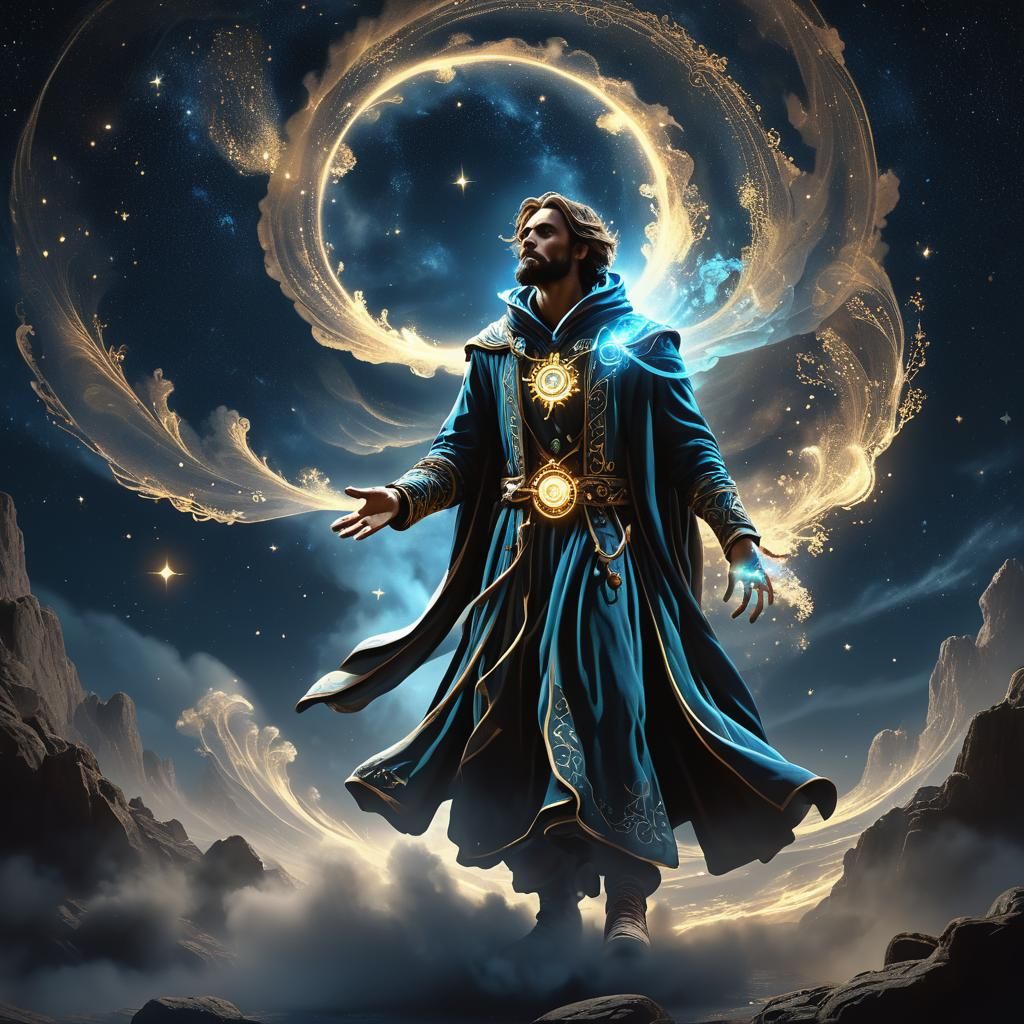 Prophet of Destiny in Bioluminescent Starry Night