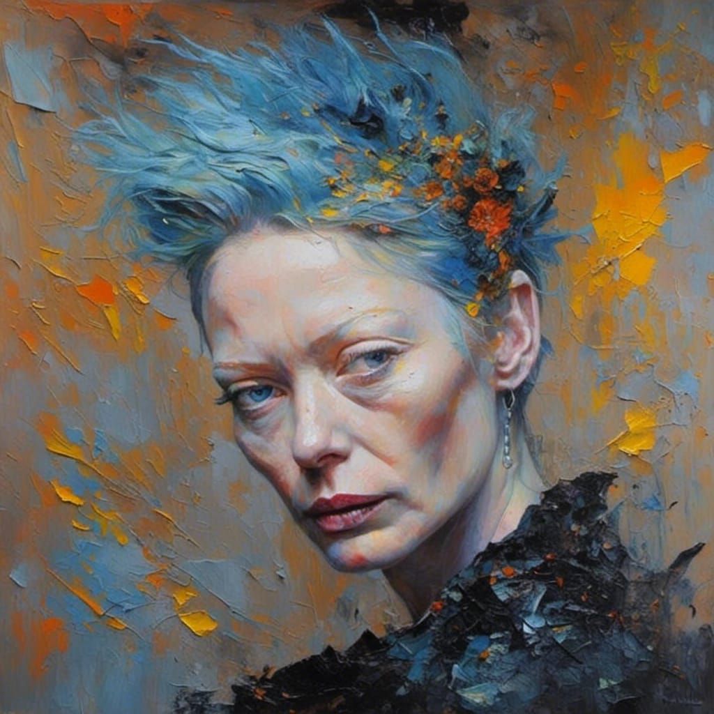 Tilda Swinton Portrait as Impasto Oil Painting