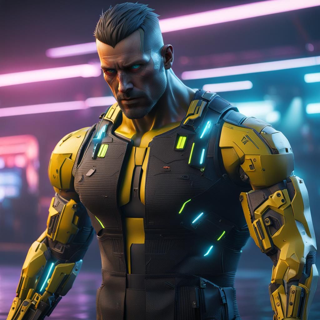 Broken Android Technical Sheet in Cyberpunk Style
