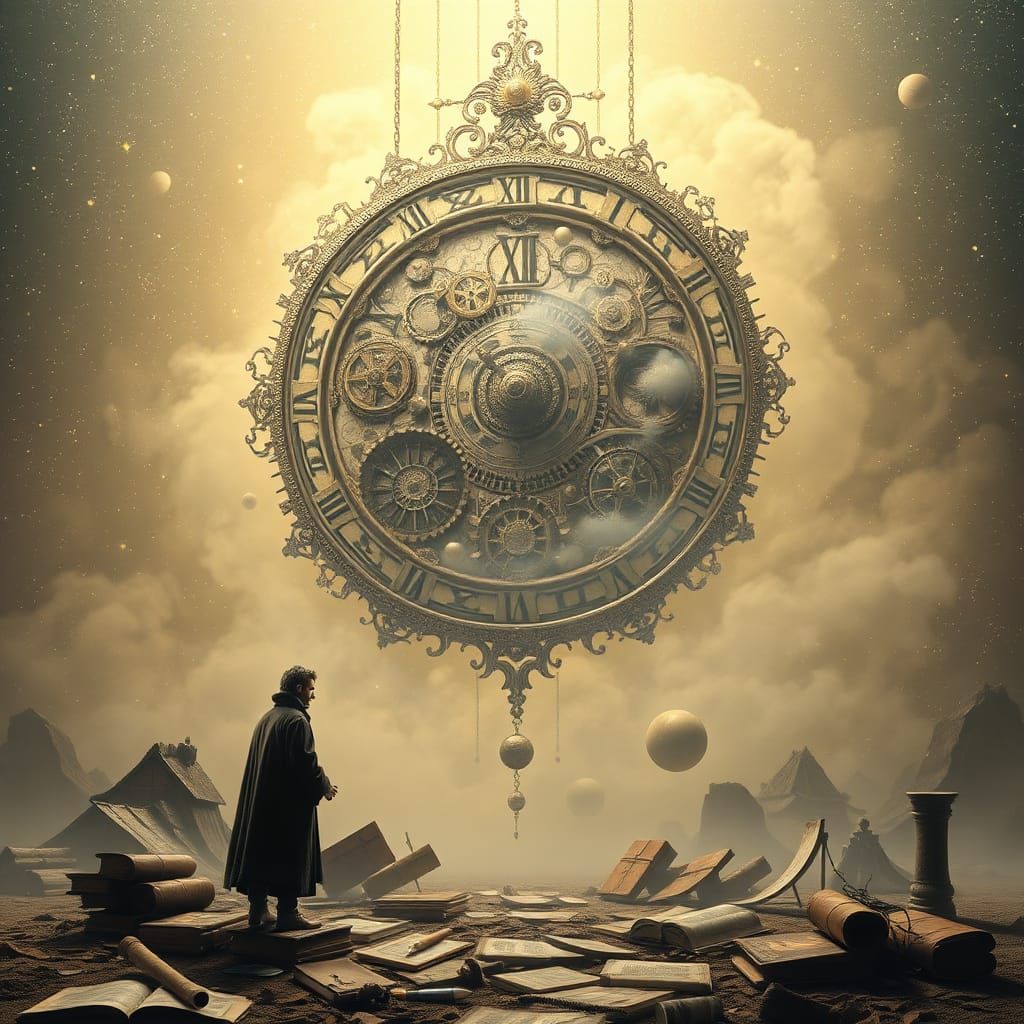 Ethereal Clockwork Time Mechanism in Dreamlike Expanse