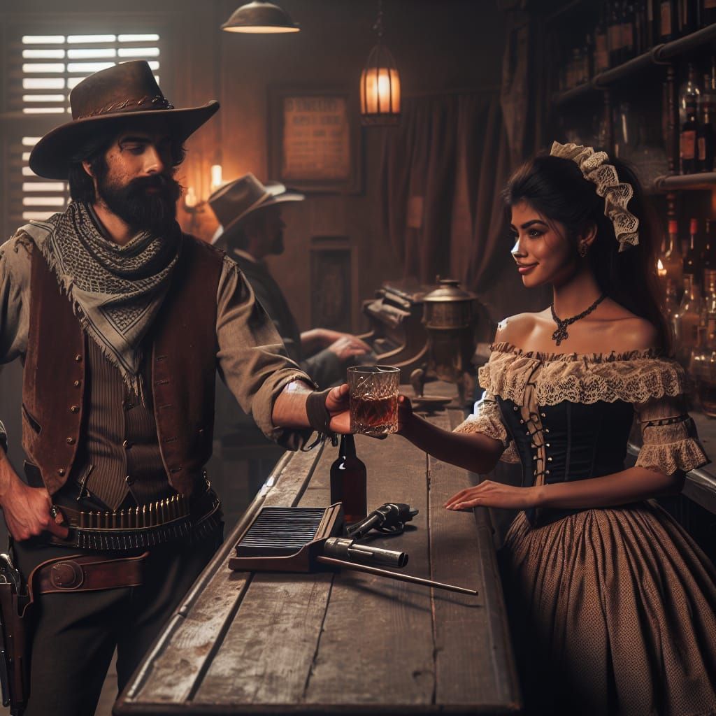 Served whiskey in a saloon bar by a beautiful barmaid II