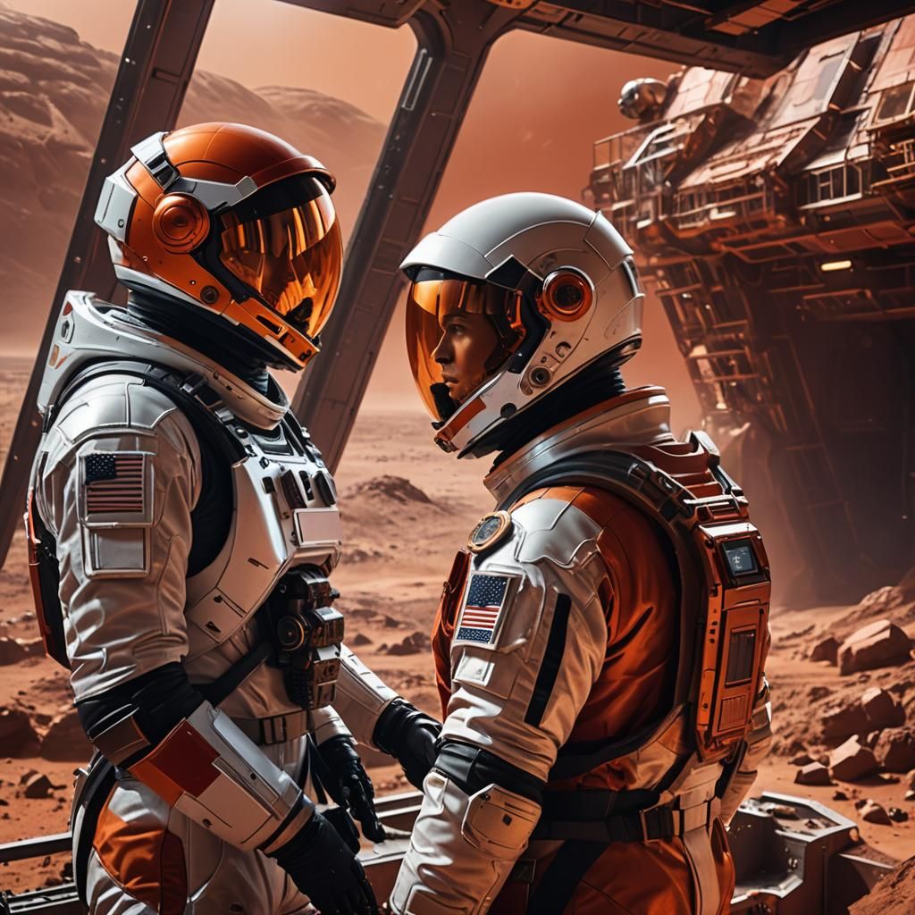 Sci-Fi Astronauts Observe Mars Base Construction