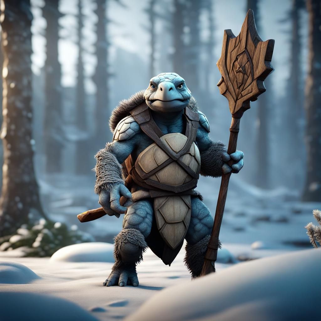 Arctic Tortle Druid with Shield and Staff