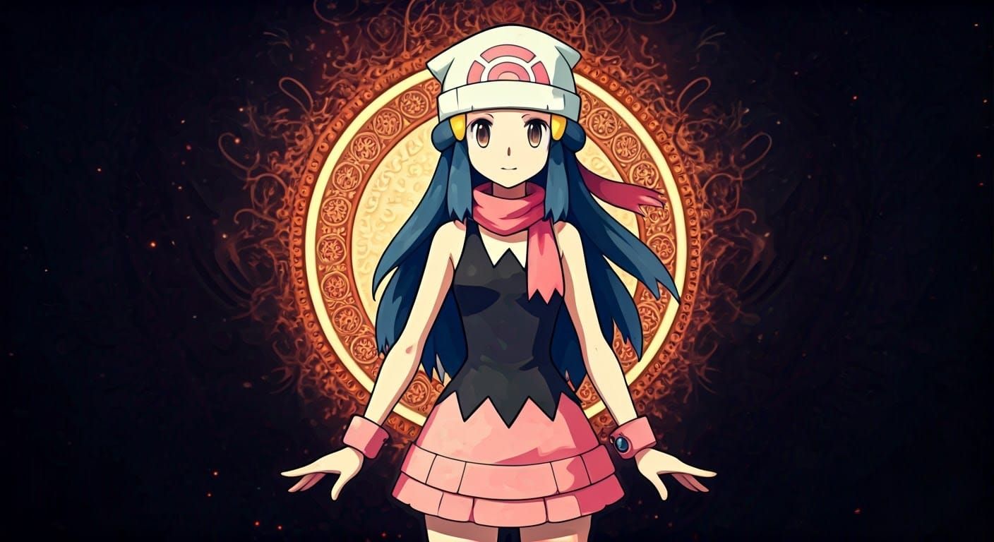 Pokémon Trainer Dawn in Ethereal Art Nouveau Style