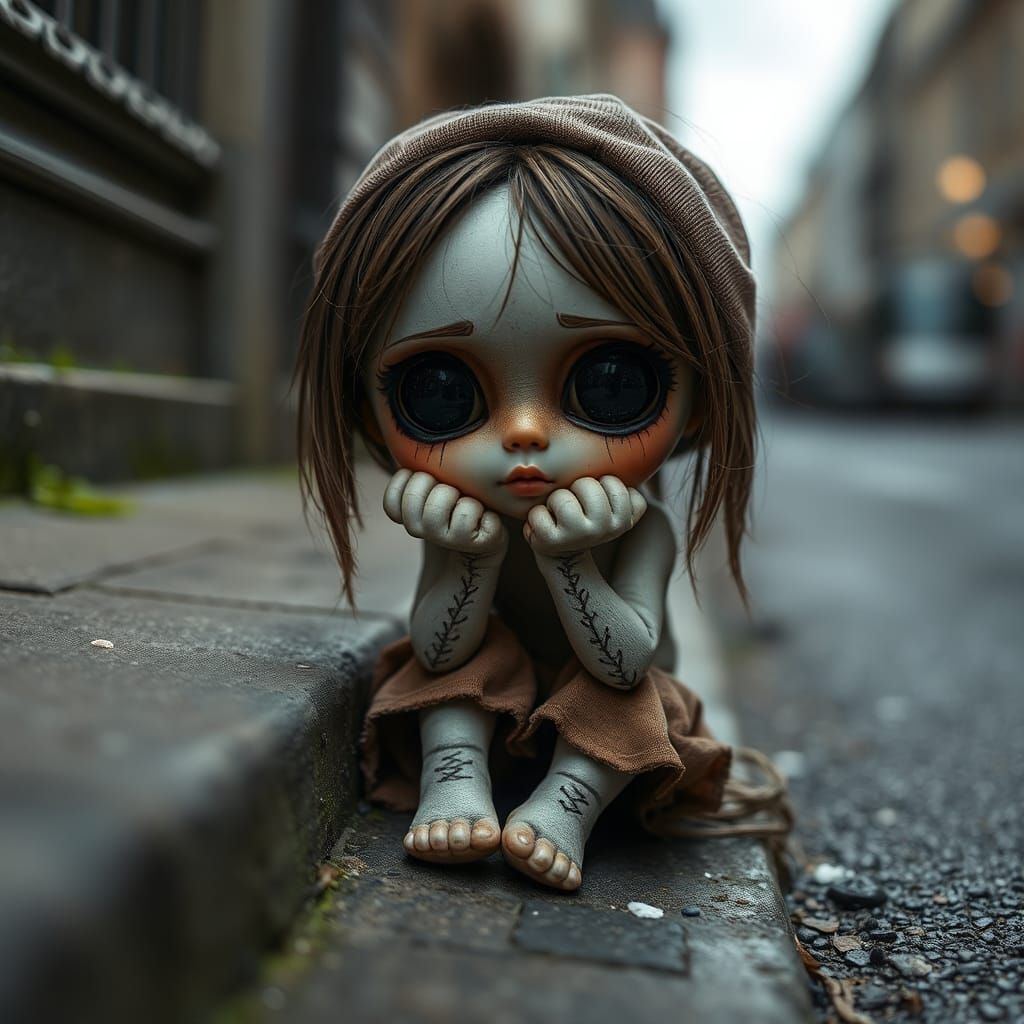 Chibi Skeleton Doll in Paris Street Gutter