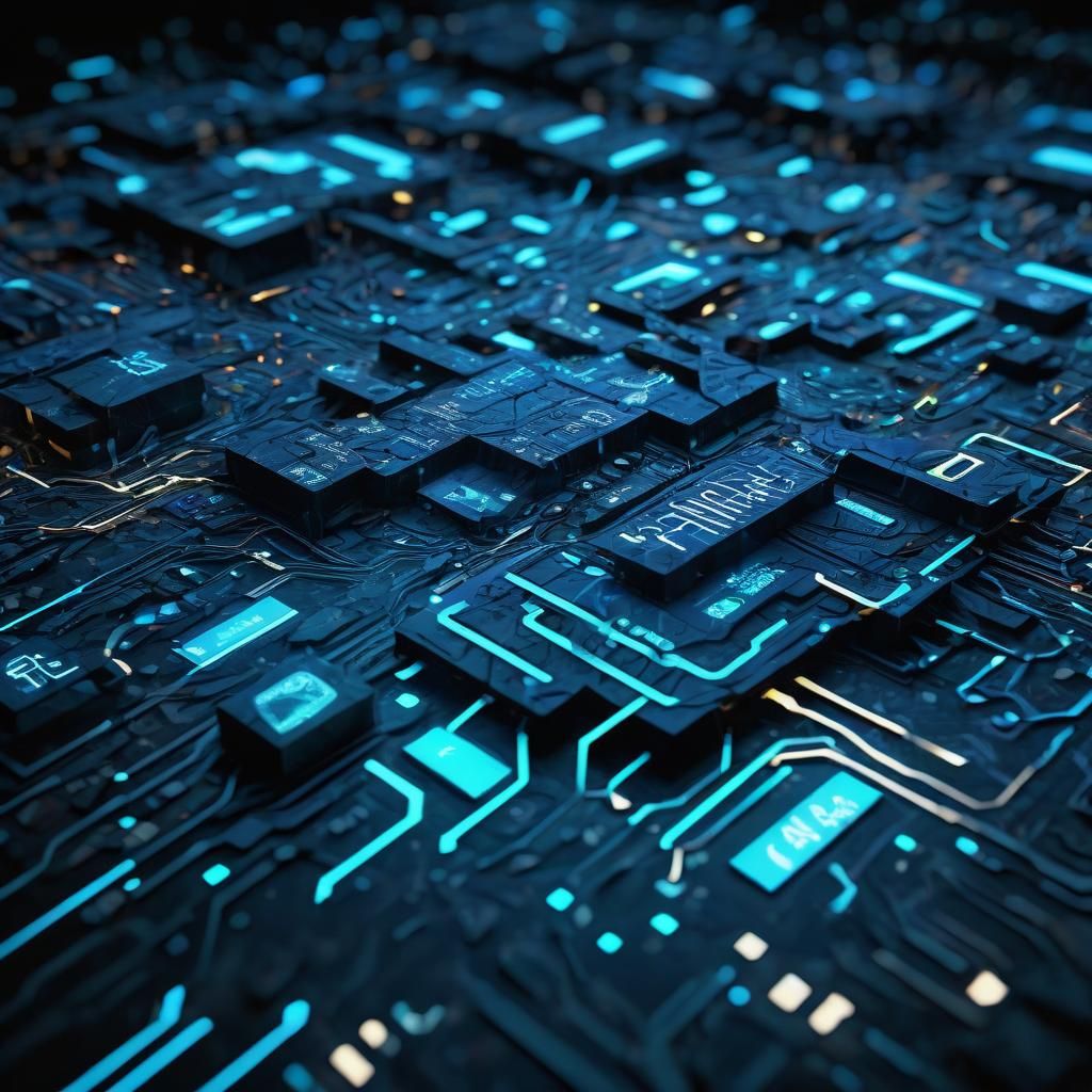 Glowing Circuitry Under Cracked Screen in Low-Poly Style