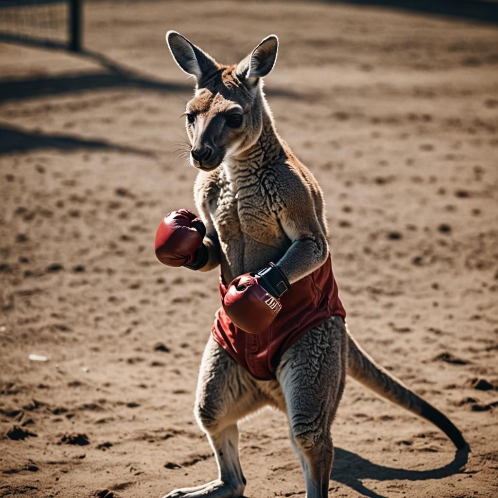 Boxing Kangaroo in Wrestling Ring: Sports Photography
