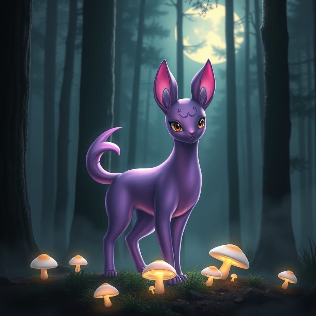 Espeon Majestically Illuminated in a Mystical Forest