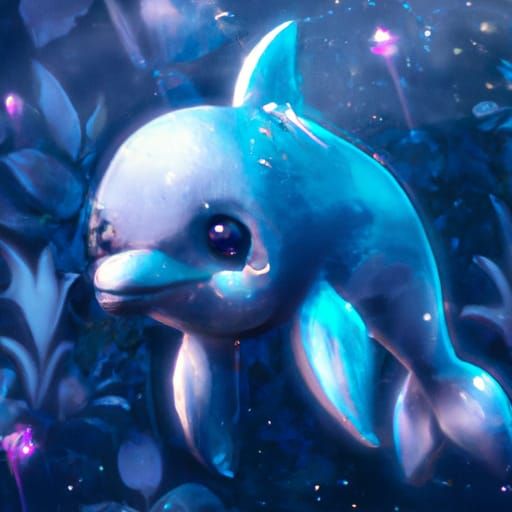 Cute Baby Dolphin in Detailed Fantasy Art