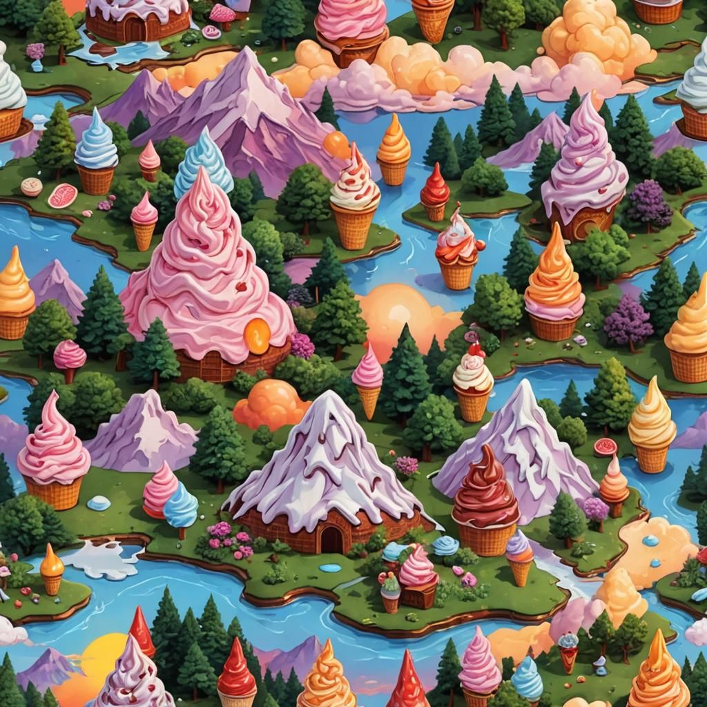 Edible Landscapes: Ice Cream Clouds over Candy Worlds
