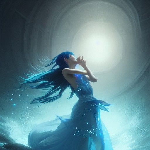 Drowning Girl in Water Orb: Dark Fantasy Art