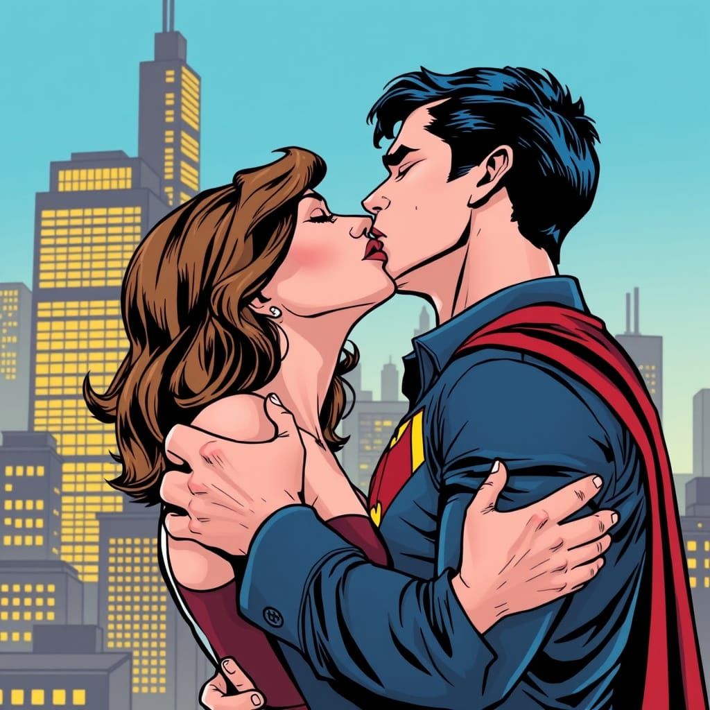 Passionate Comic Book Love Scene with Clark Kent and Louis L...