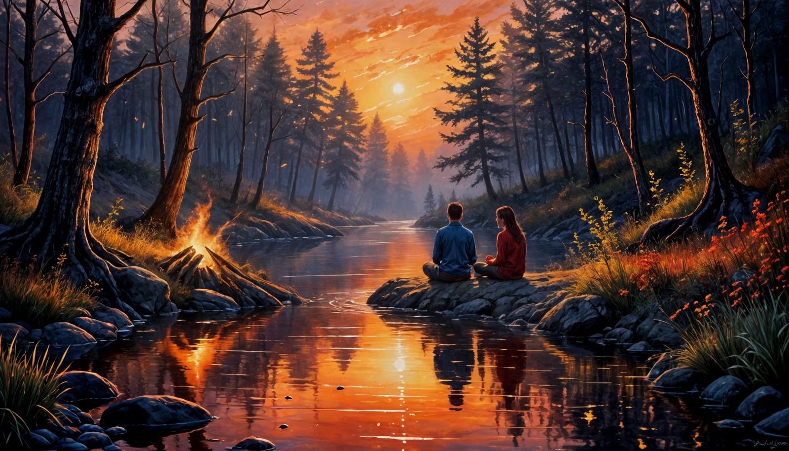 Campfire Friends: Oil Painting with Golden Light