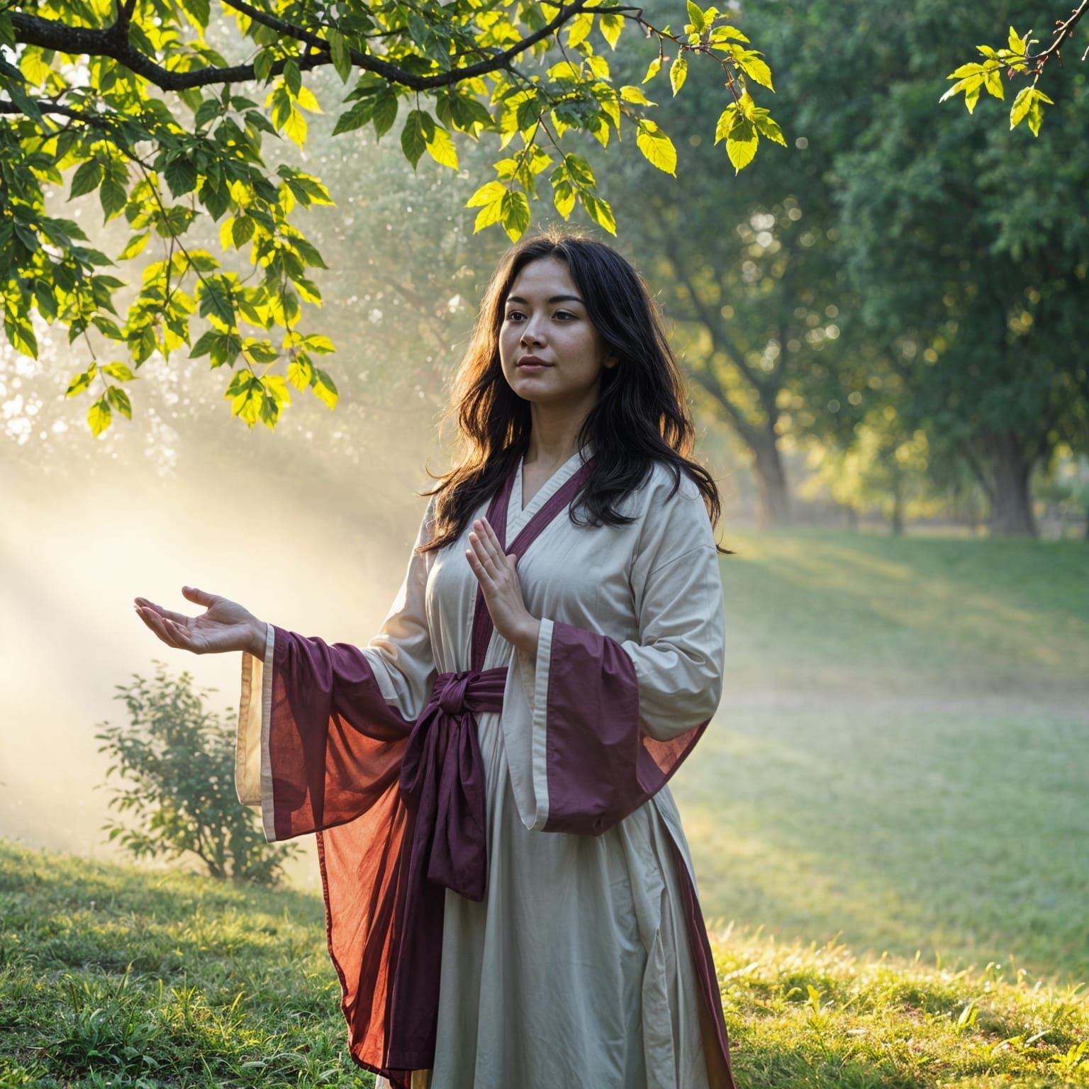 Peaceful Morning Qi Gong Practice in Park
