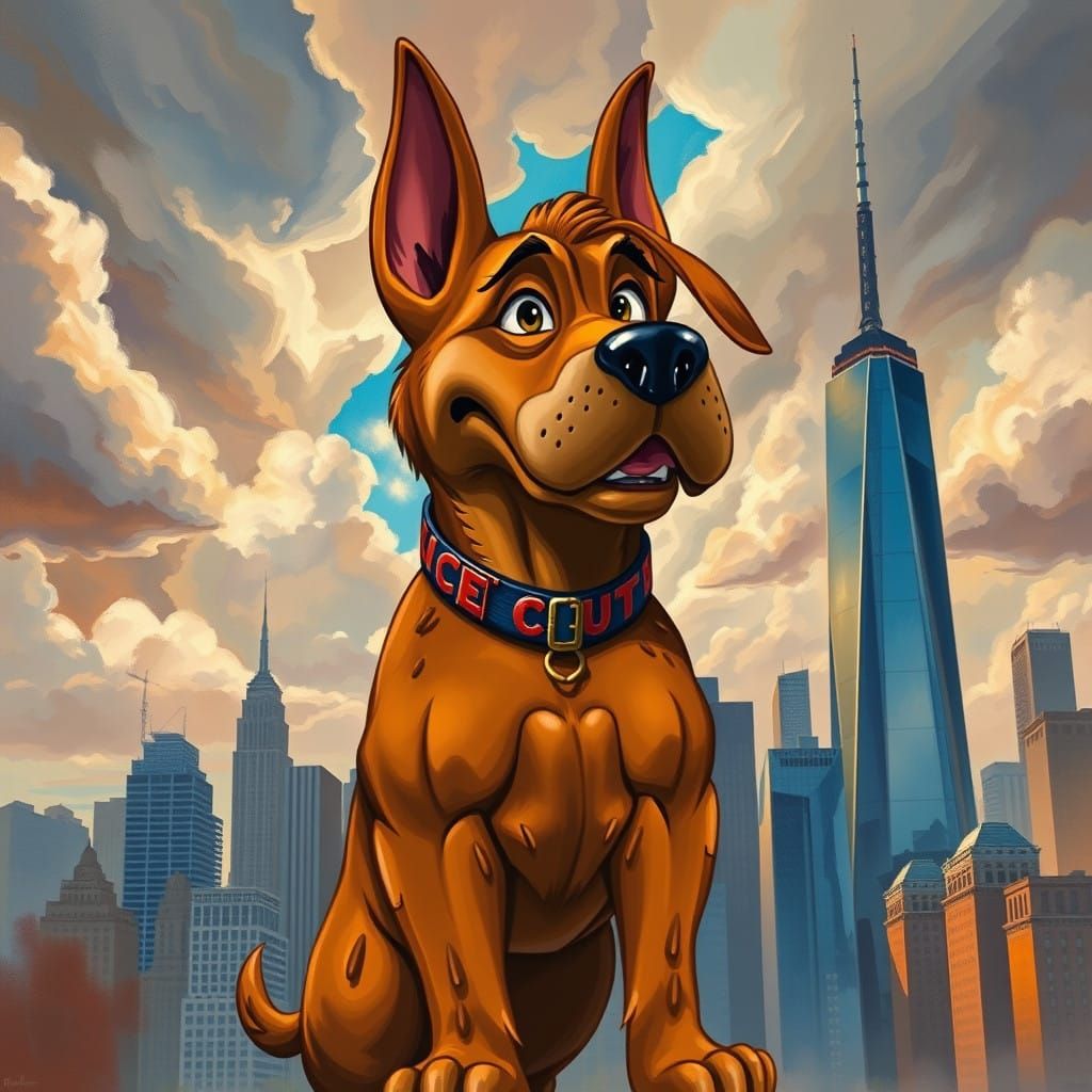 Heroic Police Dog in Grand Cityscape
