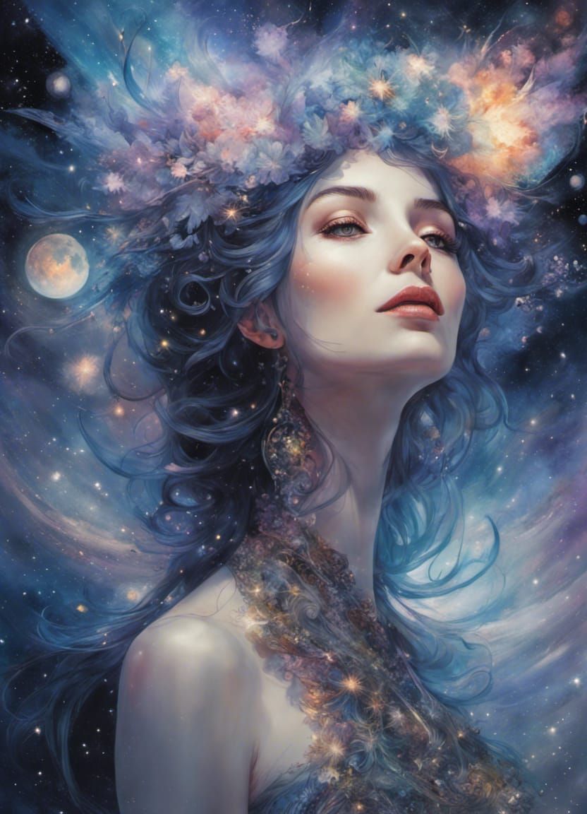 Celestial Woman Portrait in Fractal Art Style