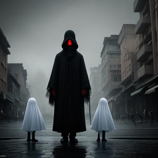 Two ghosts. one ghost elder sister about five years old, about one meter tall, and second one is a younger ghost brother...