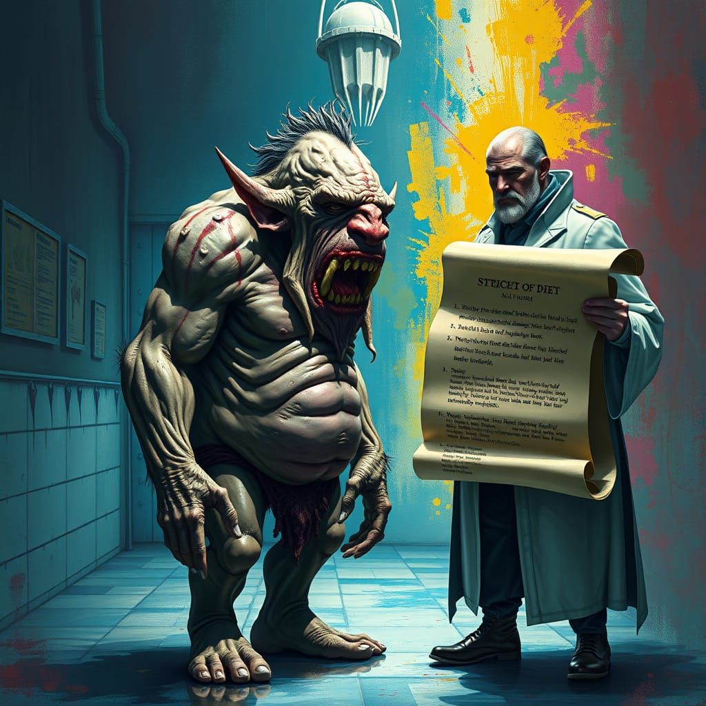 Ogre Receives Strict Diet Plan in Hyperrealistic Art Style