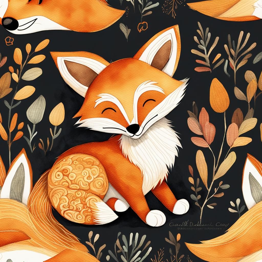 Smiling Fabric Fox Illustration in Graphic Style