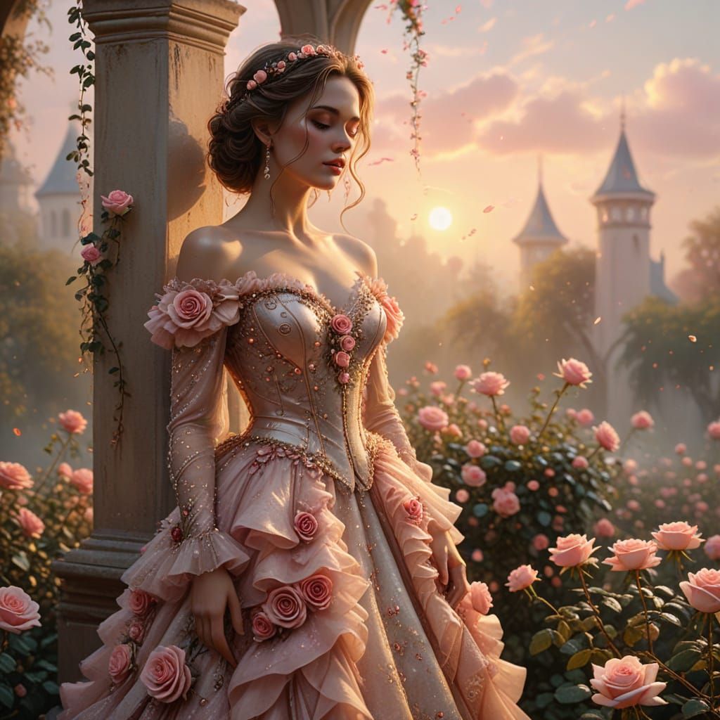 Ethereal Beauty in Golden Hour Rose Garden