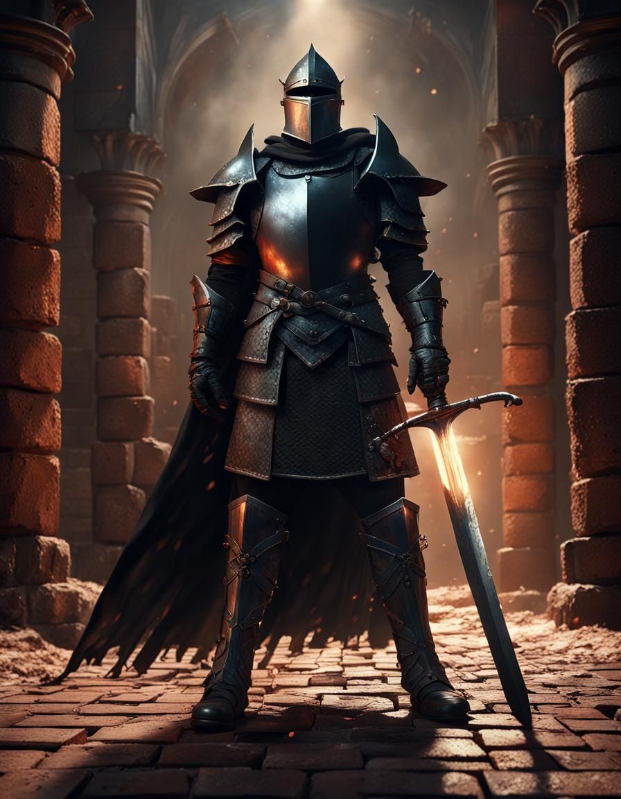 Black Knight in Brick Room Fantasy Art