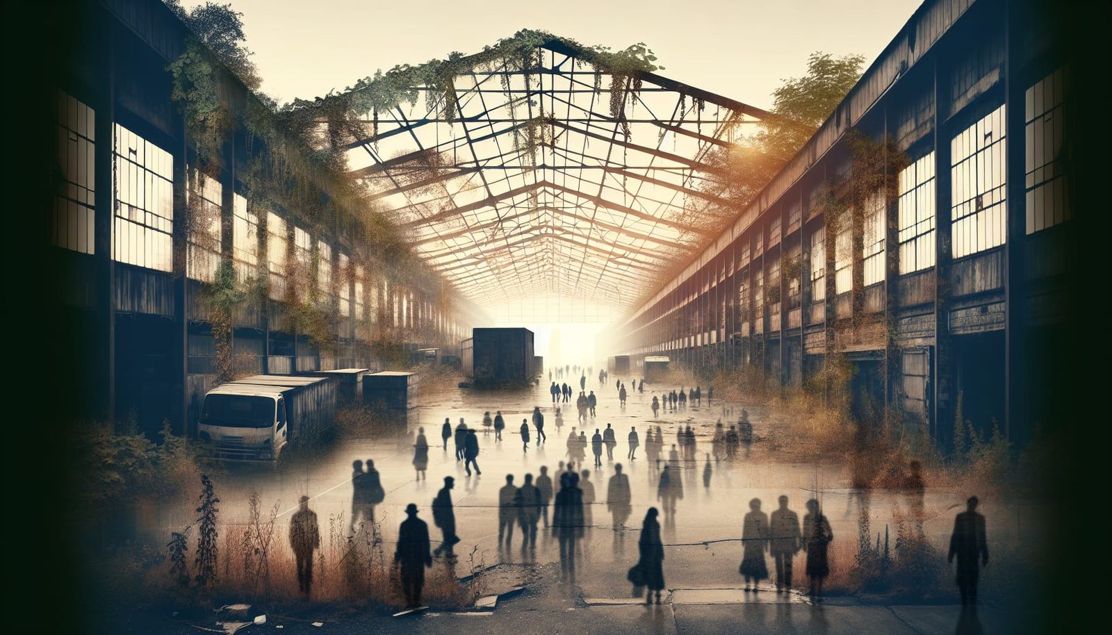 Deserted Marketplace Reclaimed by Nature's Echoes