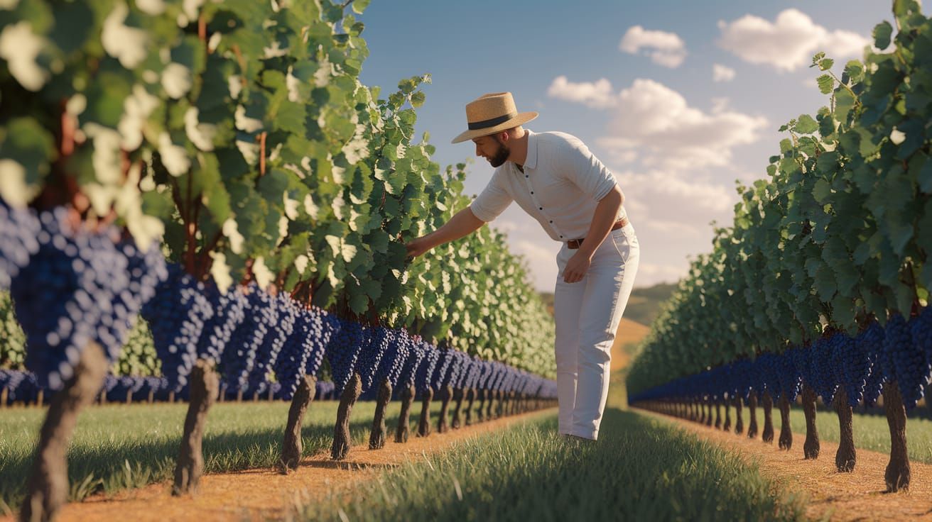 Vibrant Grape Harvest in Sicilian Countryside, Alcohol Ink A...