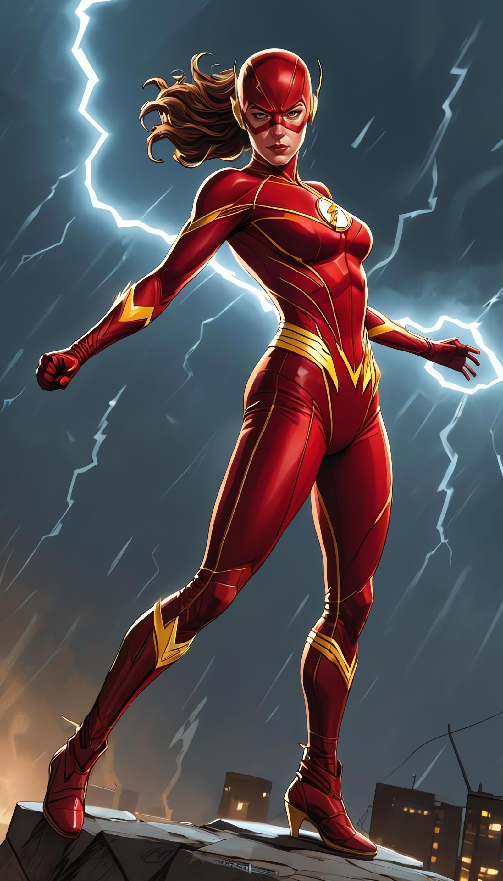 Female Flash in Red Spandex Bodysuit Comic Art