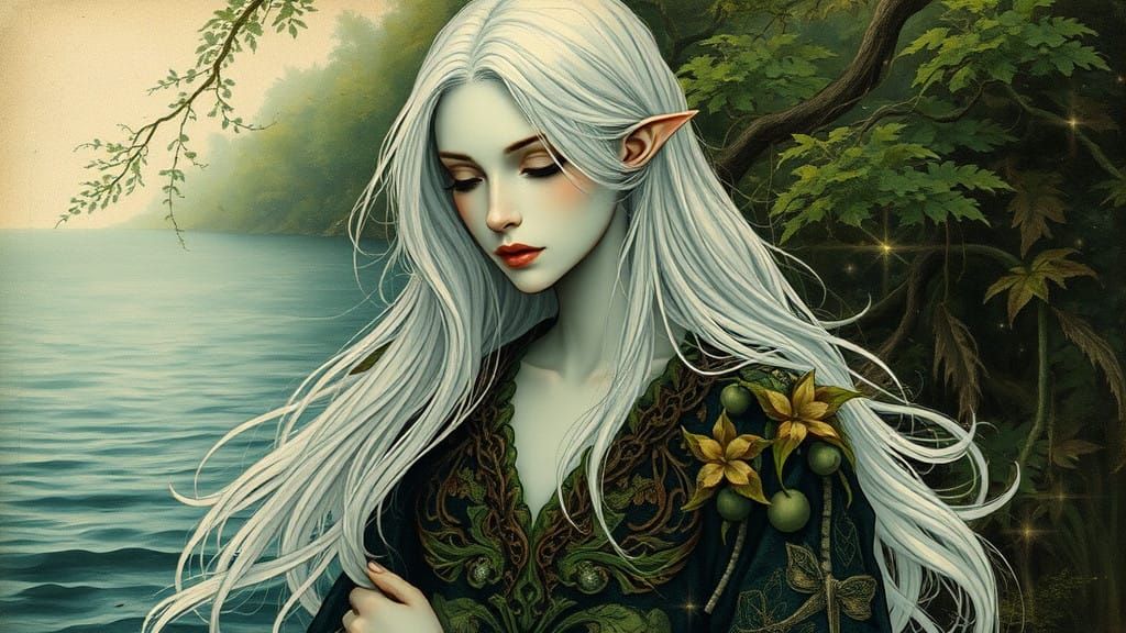 Ethereal Forest Goddess in Art Nouveau Style