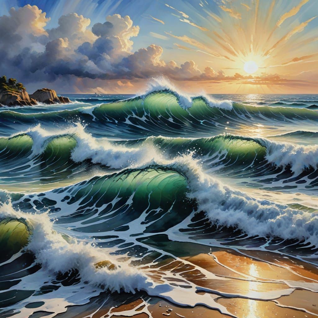 Silver Sea: Gouache and Watercolor Impressionist Painting