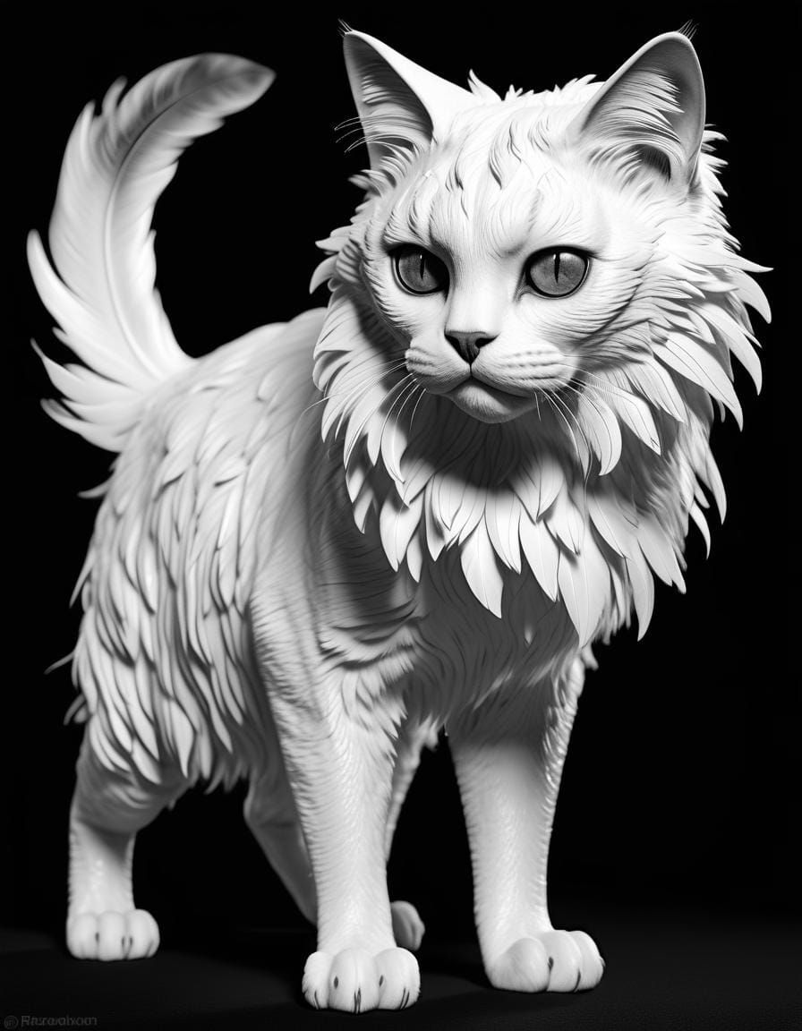 Ethereal Ivory Cat Creature on Fuchsia Pedestal