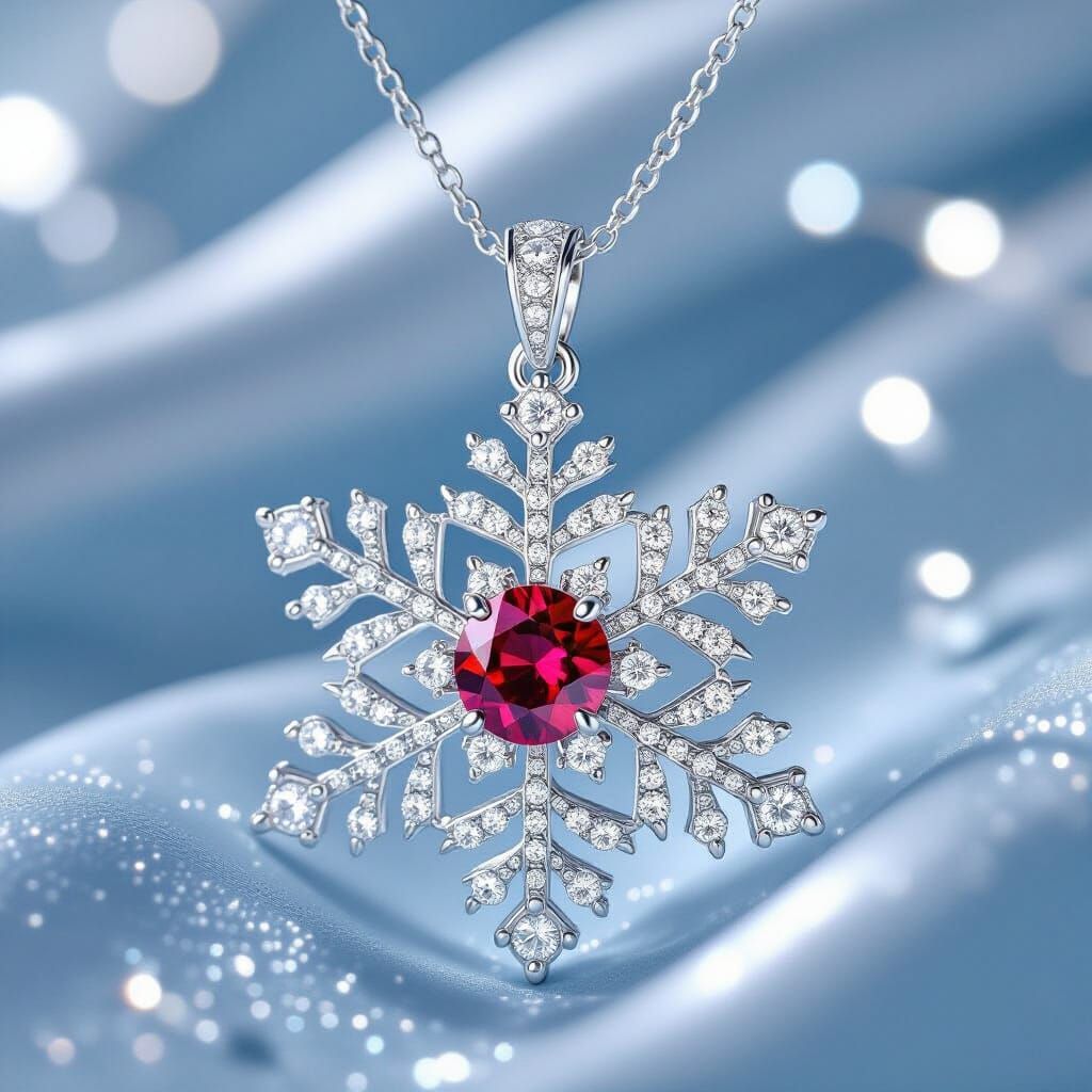 Luxurious Snowflake Necklace with Garnet Gemstone