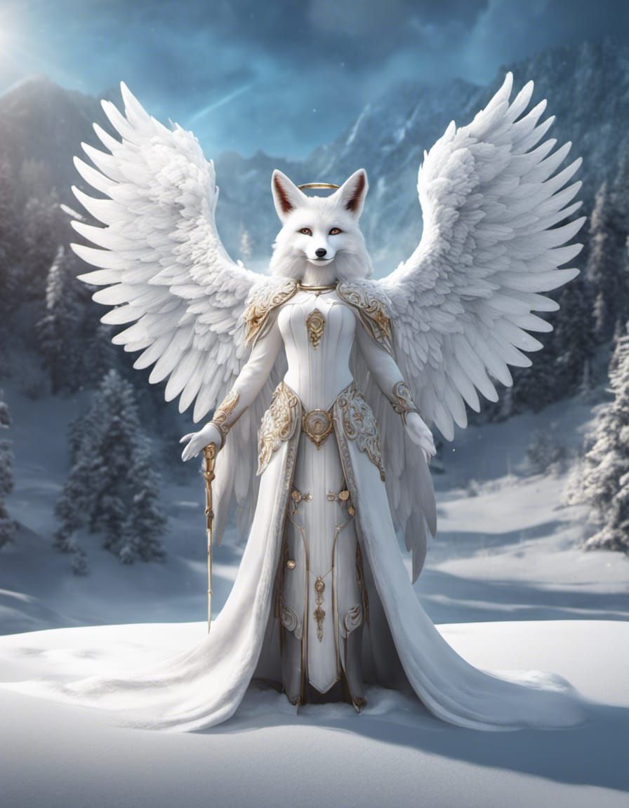 Angel Fox in Snowy Scene: Fantasy Concept Art