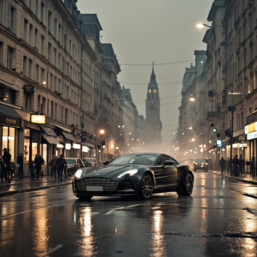 Aston Martin One-77 in Rainy Cityscape