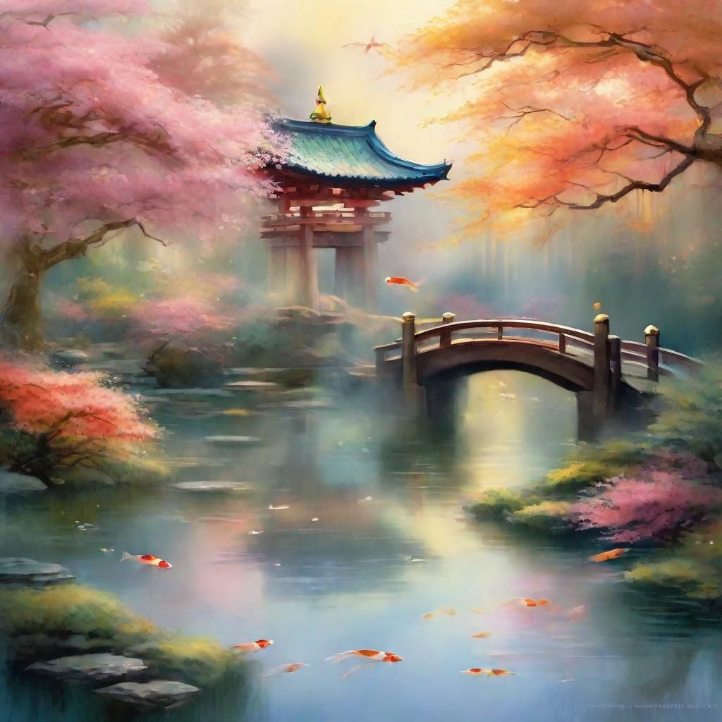 Whimsical Japanese Tori Gate in Soft Watercolor Hues