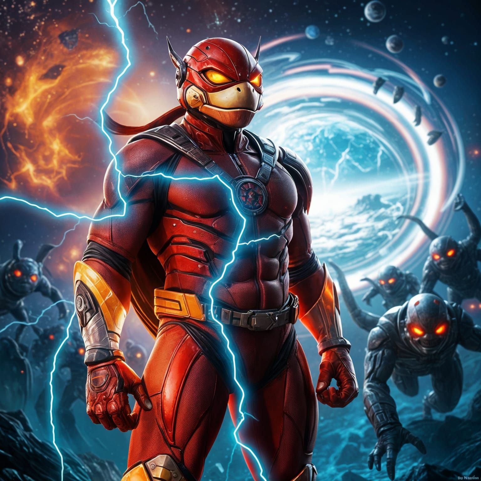 Hyperrealistic Turtle Hero in Flash Suit Confronts Cosmic Th...