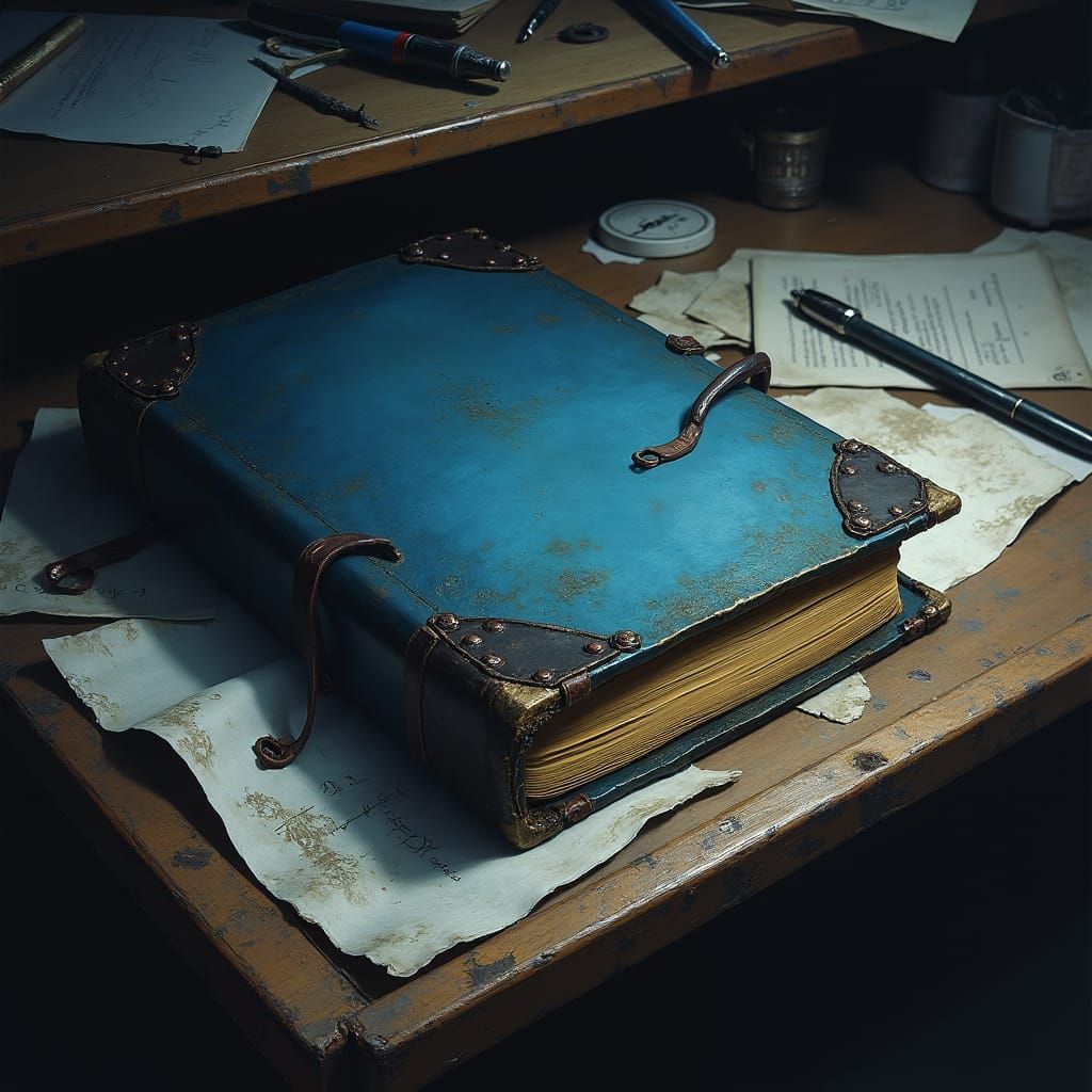 Mystical Blue Notebook in Dark Fantasy Style