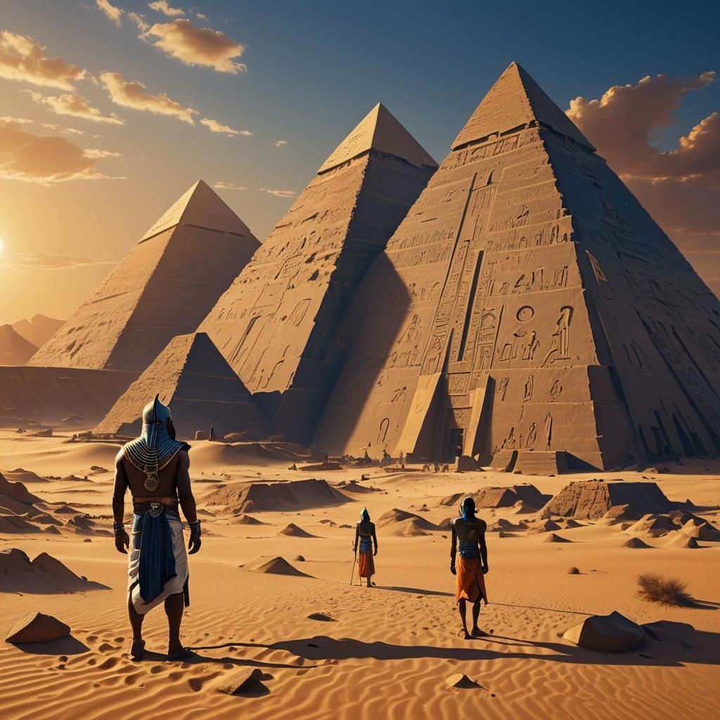 Pharaoh on Giza Plateau in Matte Painting Style