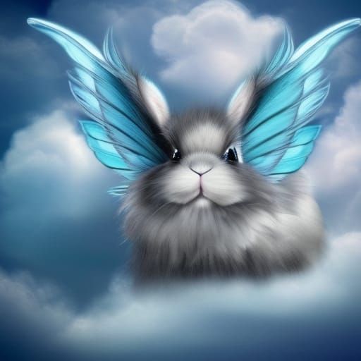 Fluffy Bunnies with Fairy Wings in the Clouds