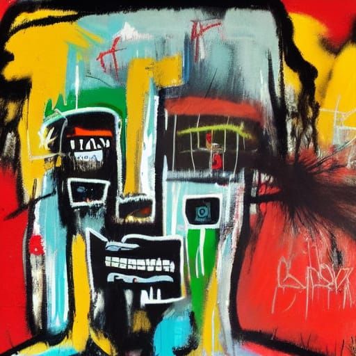 Basquiat-Inspired Neo-Expressionist Artwork: Broken Gun