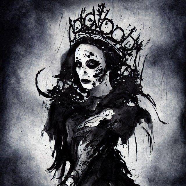 Queen of Death in Modern European Ink Painting