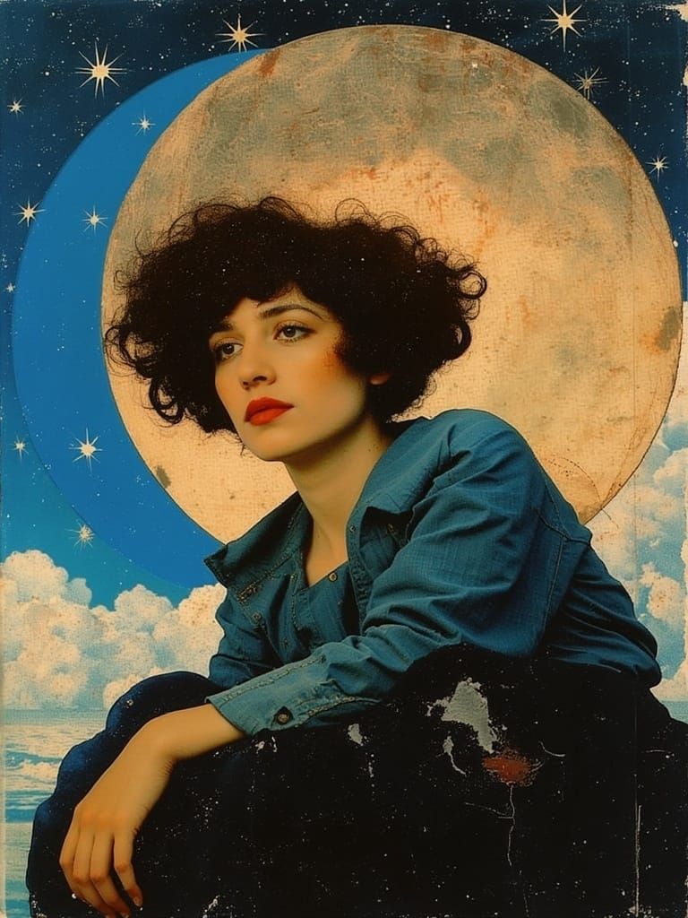 Dreamy Goddess Under Celestial Skies in Cool Blue Hues