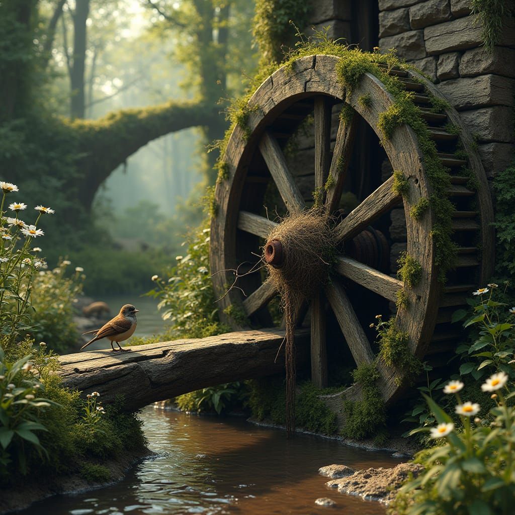 Weathered Waterwheel Reclaimed by Nature