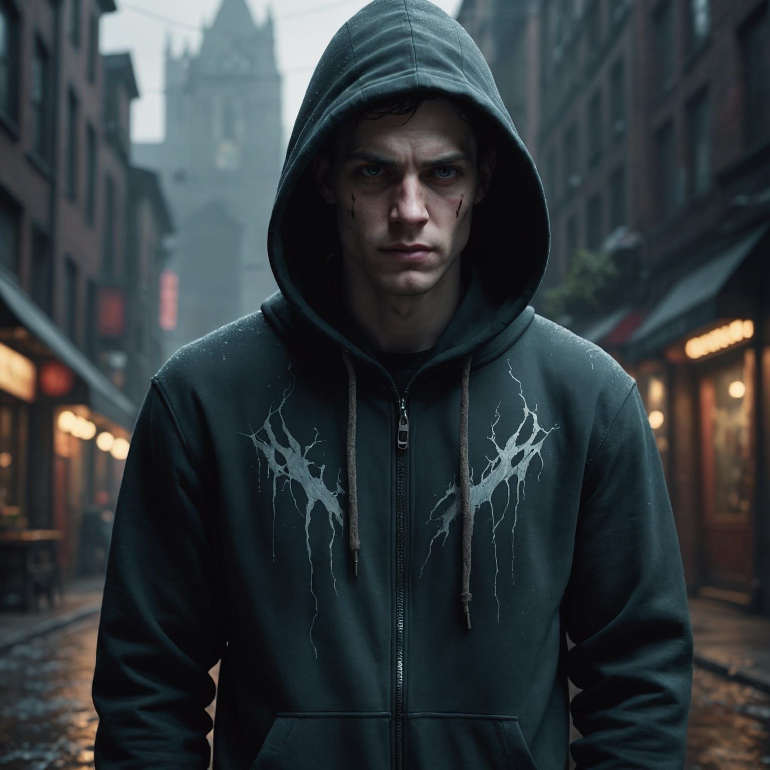 Hooded Man with Shadowed Face: Detailed Digital Painting